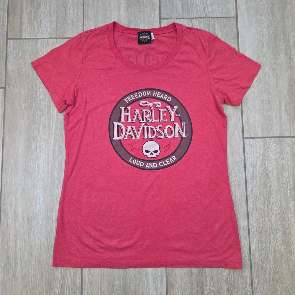 Harley Davidson T Shirt Womens 2XL Pink Rhinestone Skull Tripp's Amarillo Texas